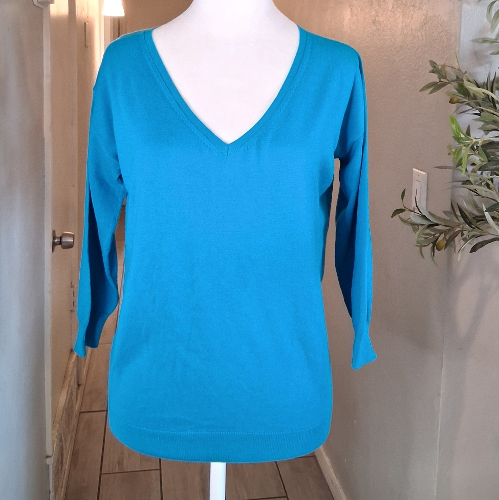 Banana Republic‎ Marilyn Vneck Blue Knit Top Women Silk Blend SzS